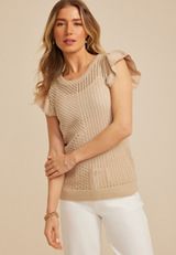 Metallic Flutter Sleeve Sweater Top, C999, small