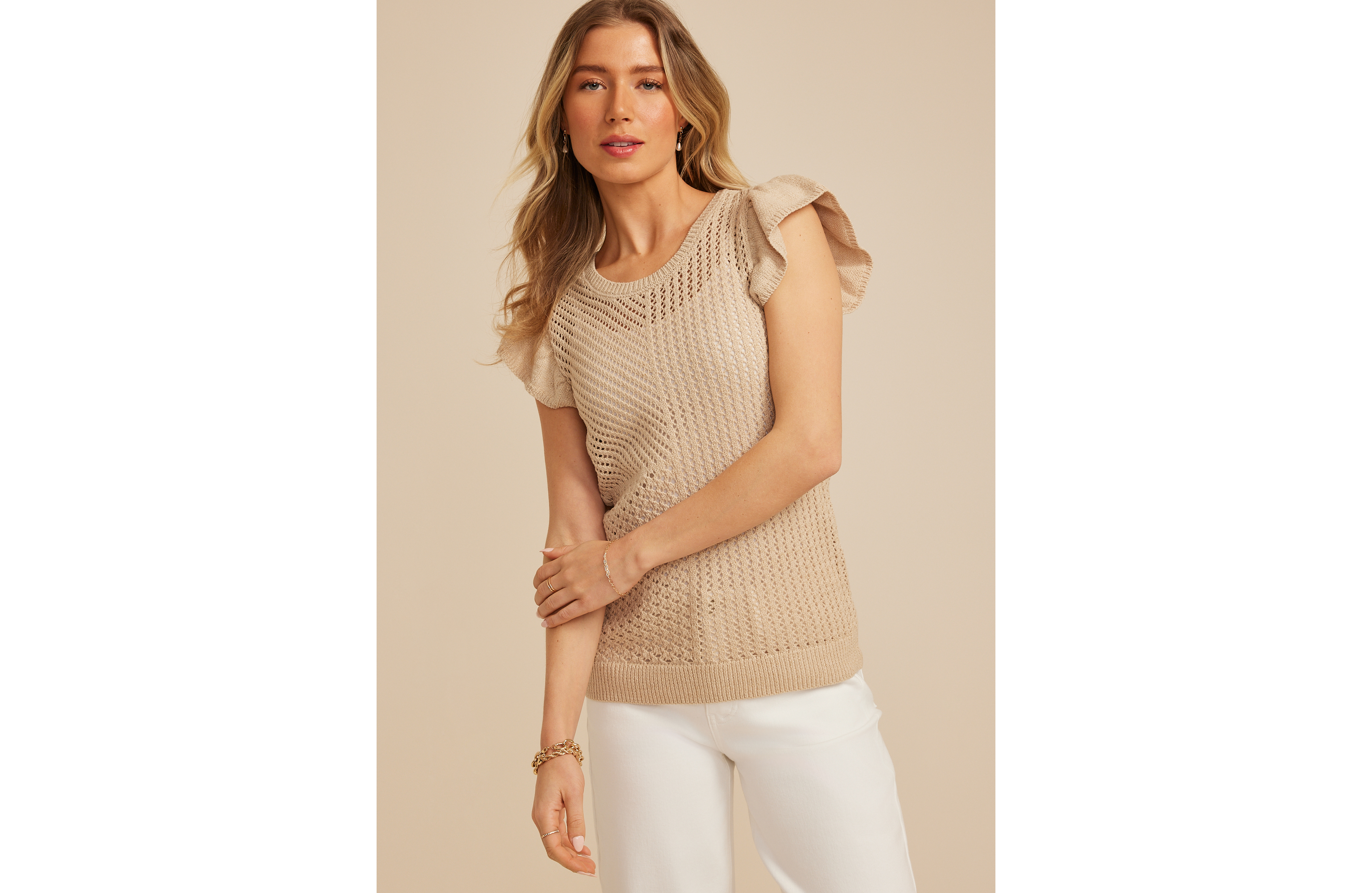 Metallic Flutter Sleeve Sweater Top