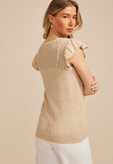 Metallic Flutter Sleeve Sweater Top, C999, small