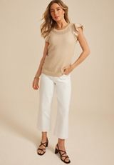 Metallic Flutter Sleeve Sweater Top, C999, small