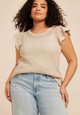 Plus Size Metallic Flutter Sleeve Sweater Top, C999, small