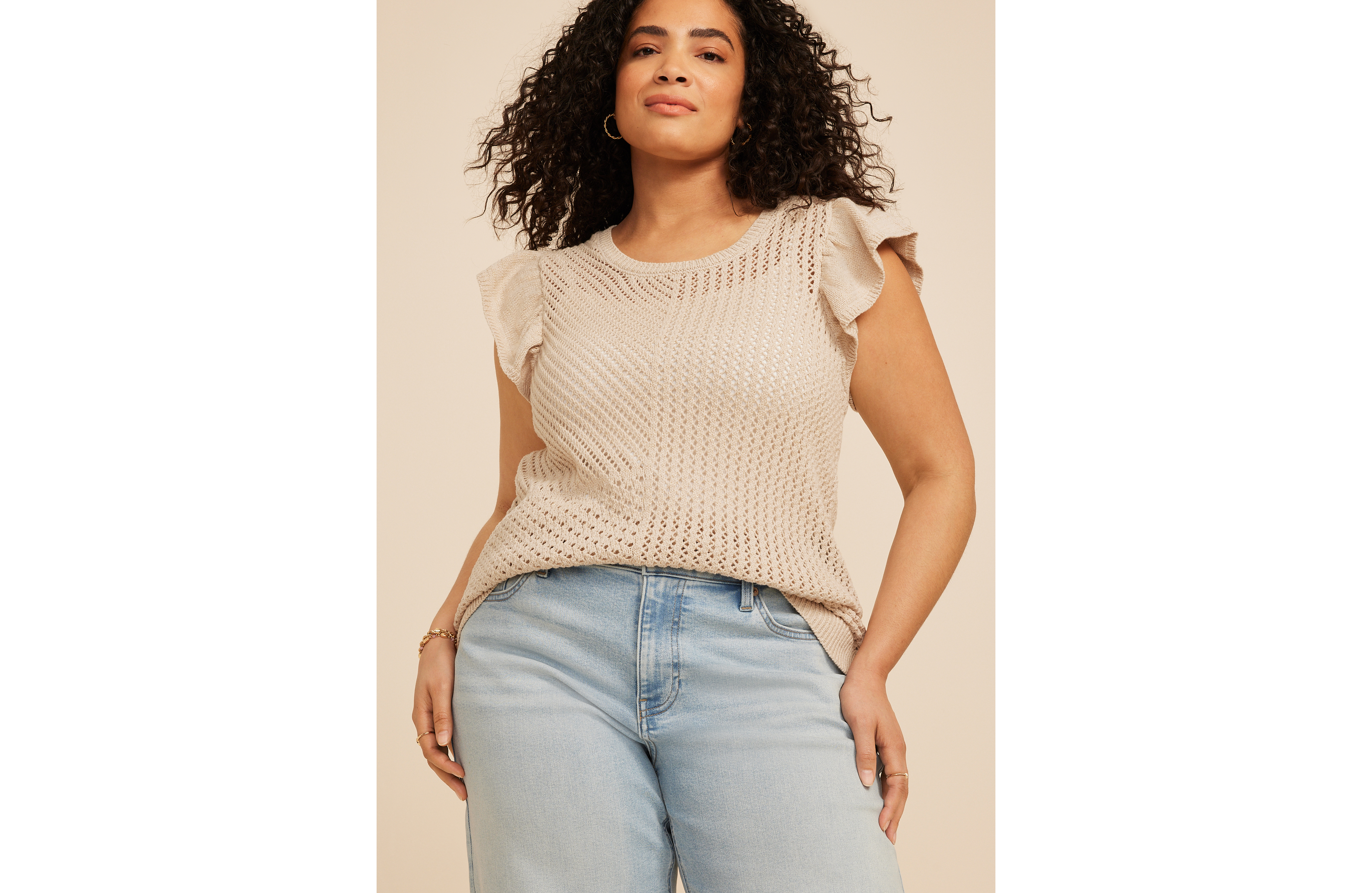 Plus Metallic Flutter Sleeve Sweater Top