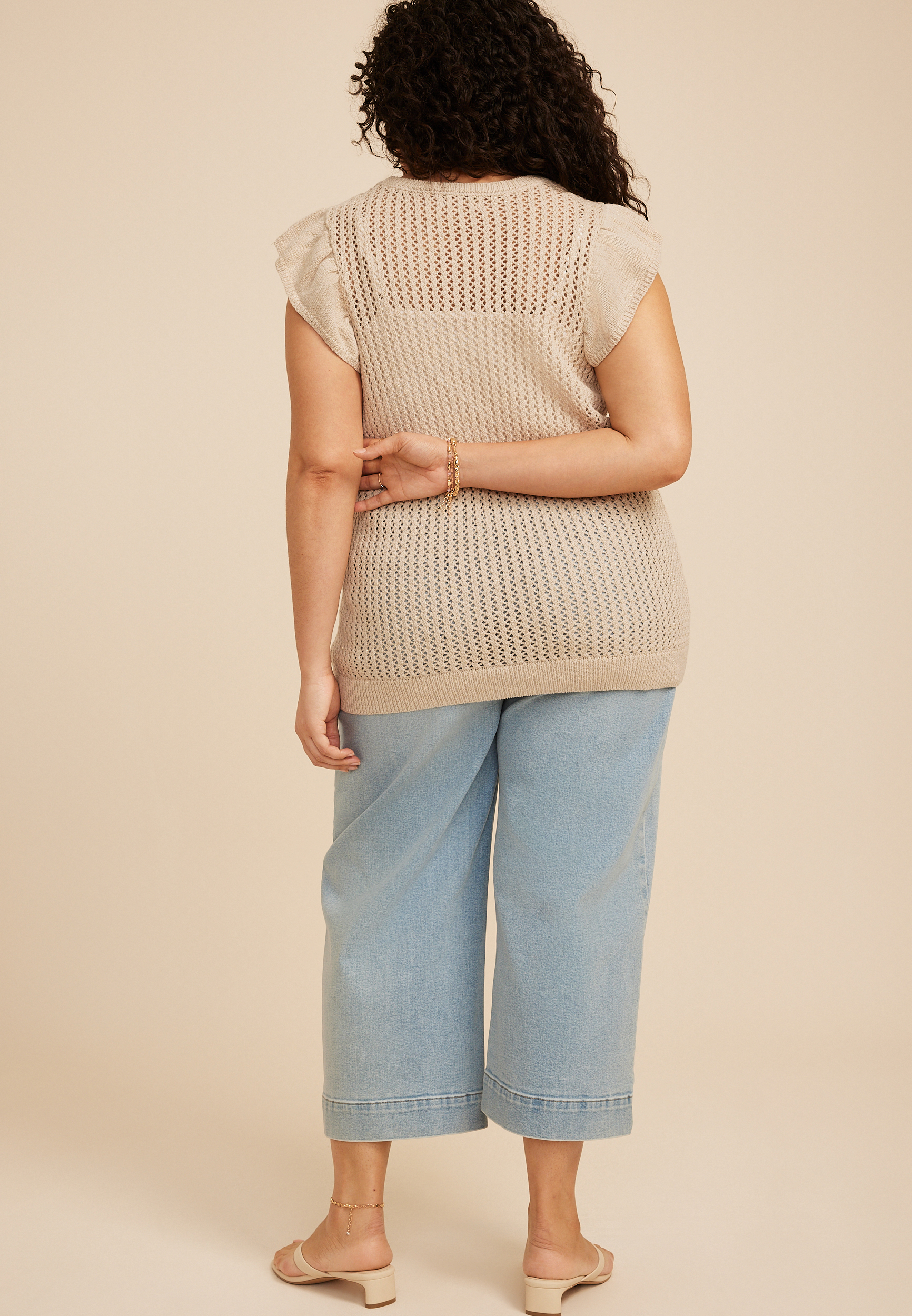 Plus Size Metallic Flutter Sleeve Sweater Top, C999, large