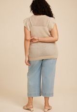 Plus Size Metallic Flutter Sleeve Sweater Top, C999, small
