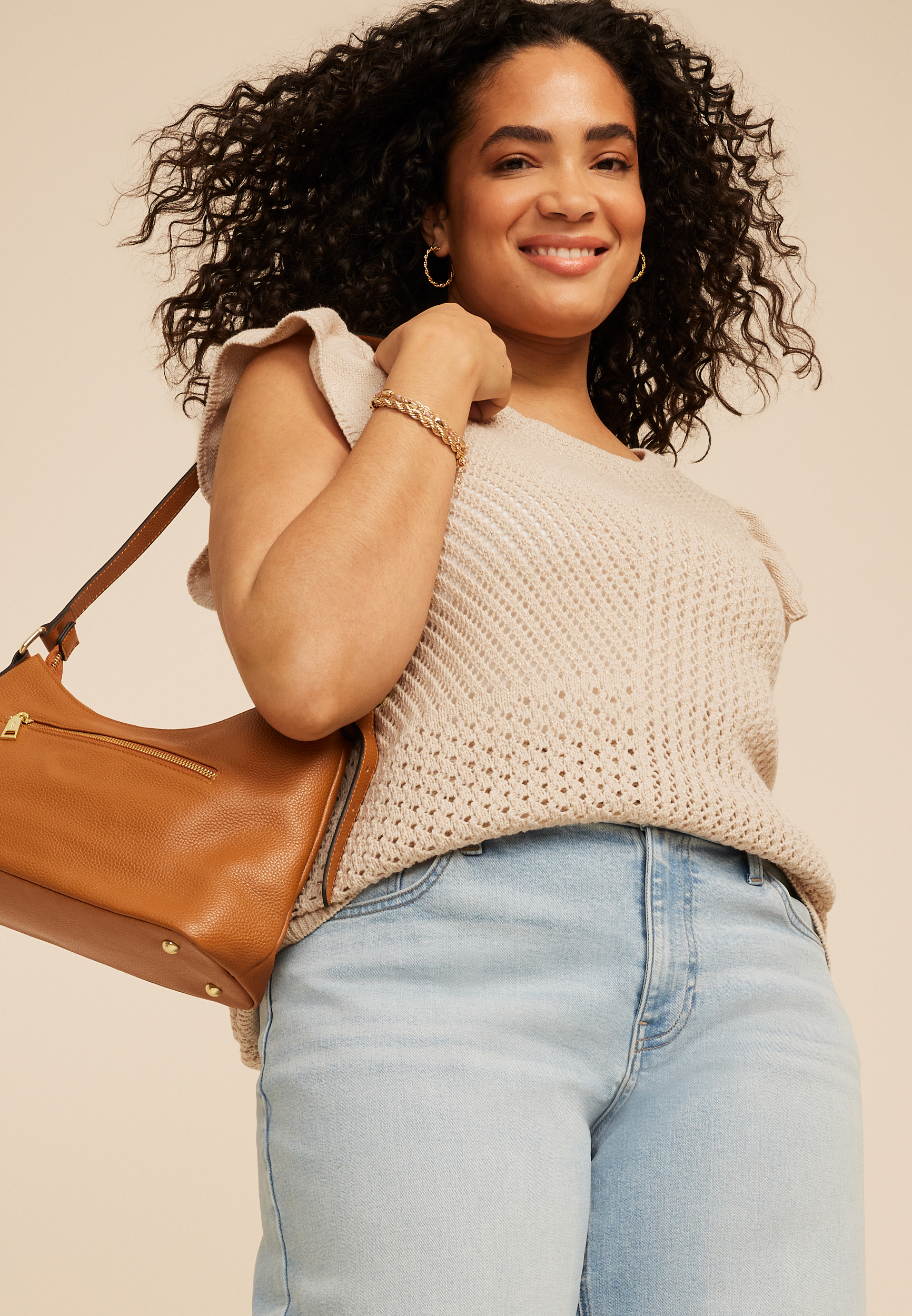 Plus Size Metallic Flutter Sleeve Sweater Top, C999, large