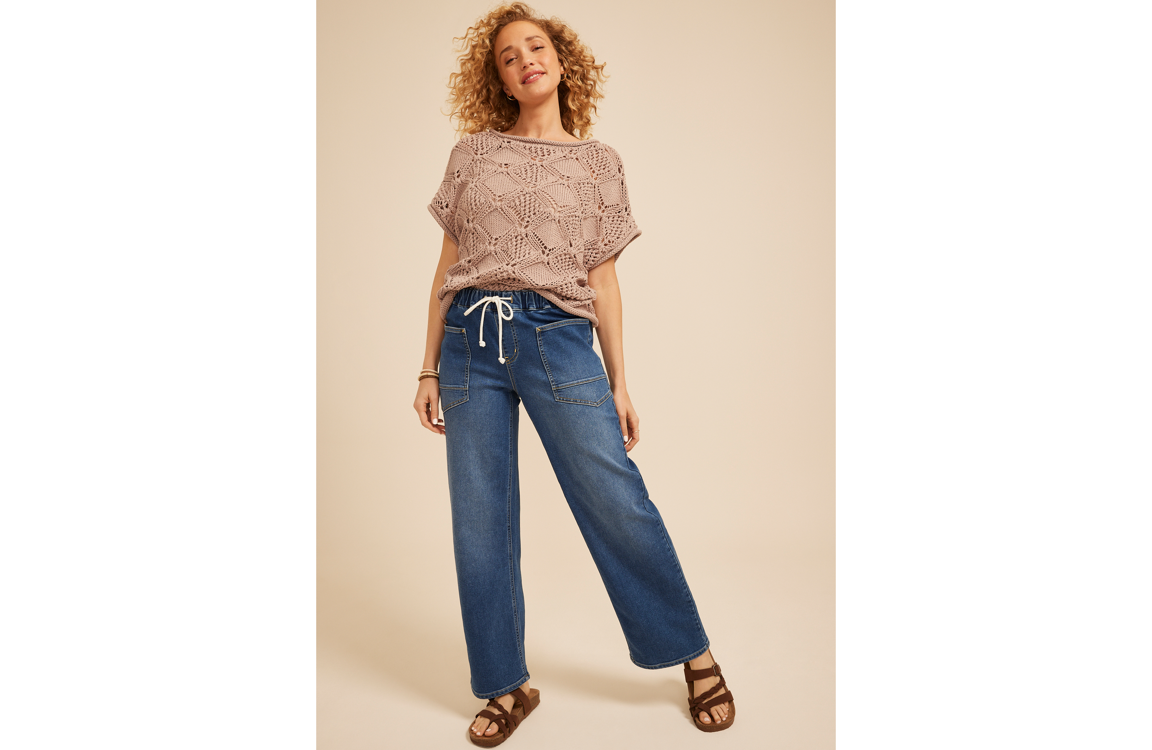 Dark High Rise Pull On Wide Leg Jean