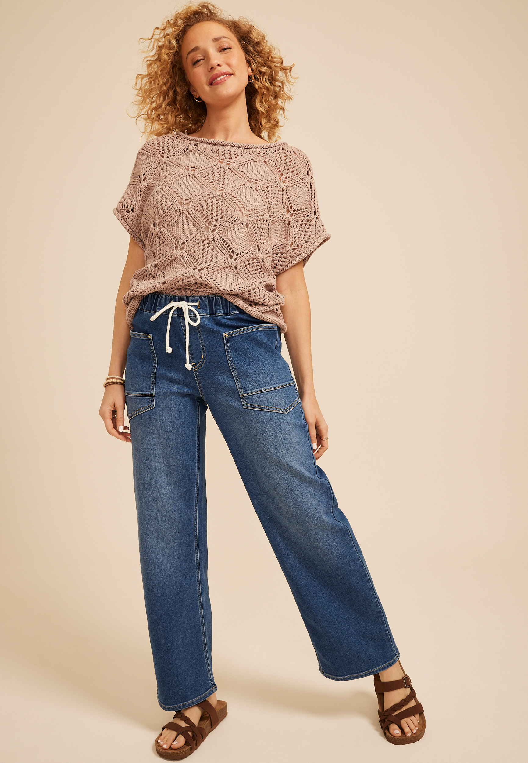 Dark High Rise Pull On Wide Leg Jean