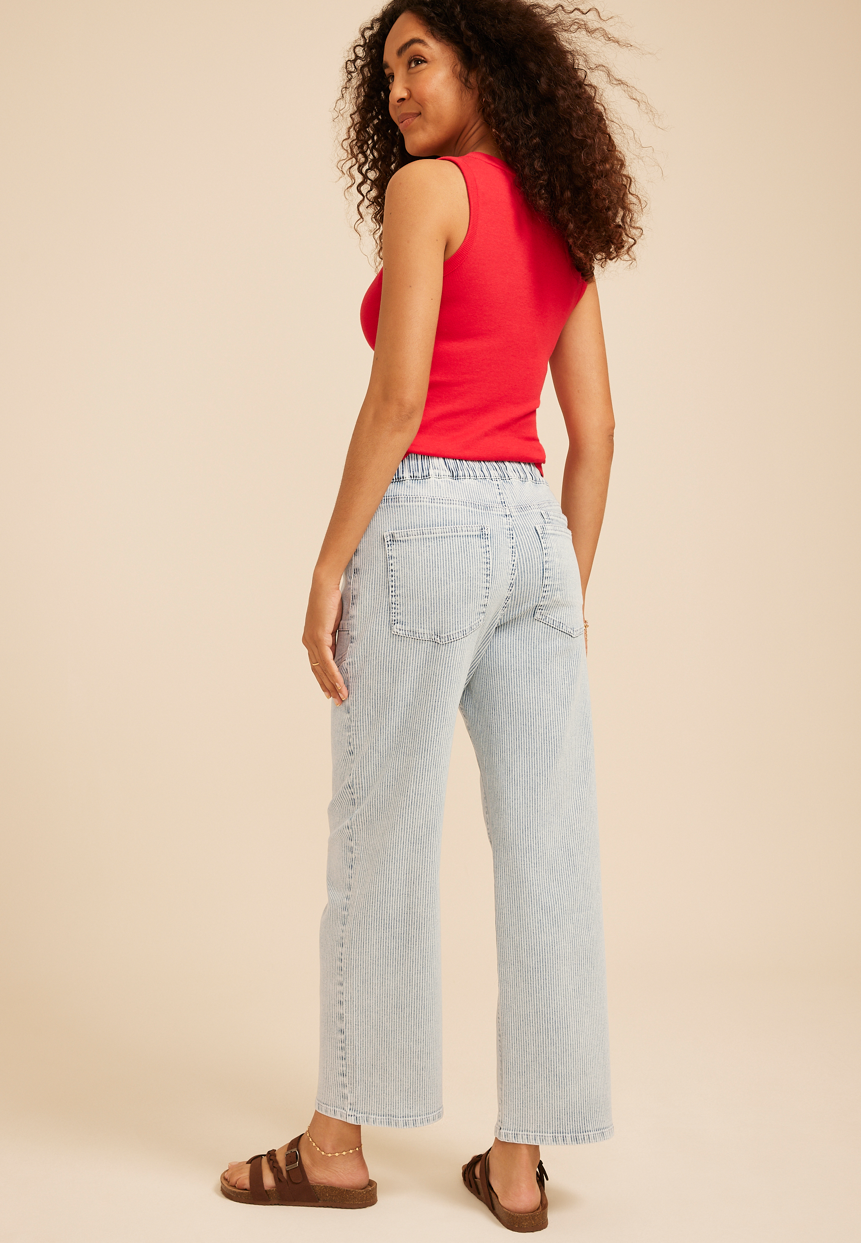 Striped High Rise Pull On Wide Leg Jean, C5425, large