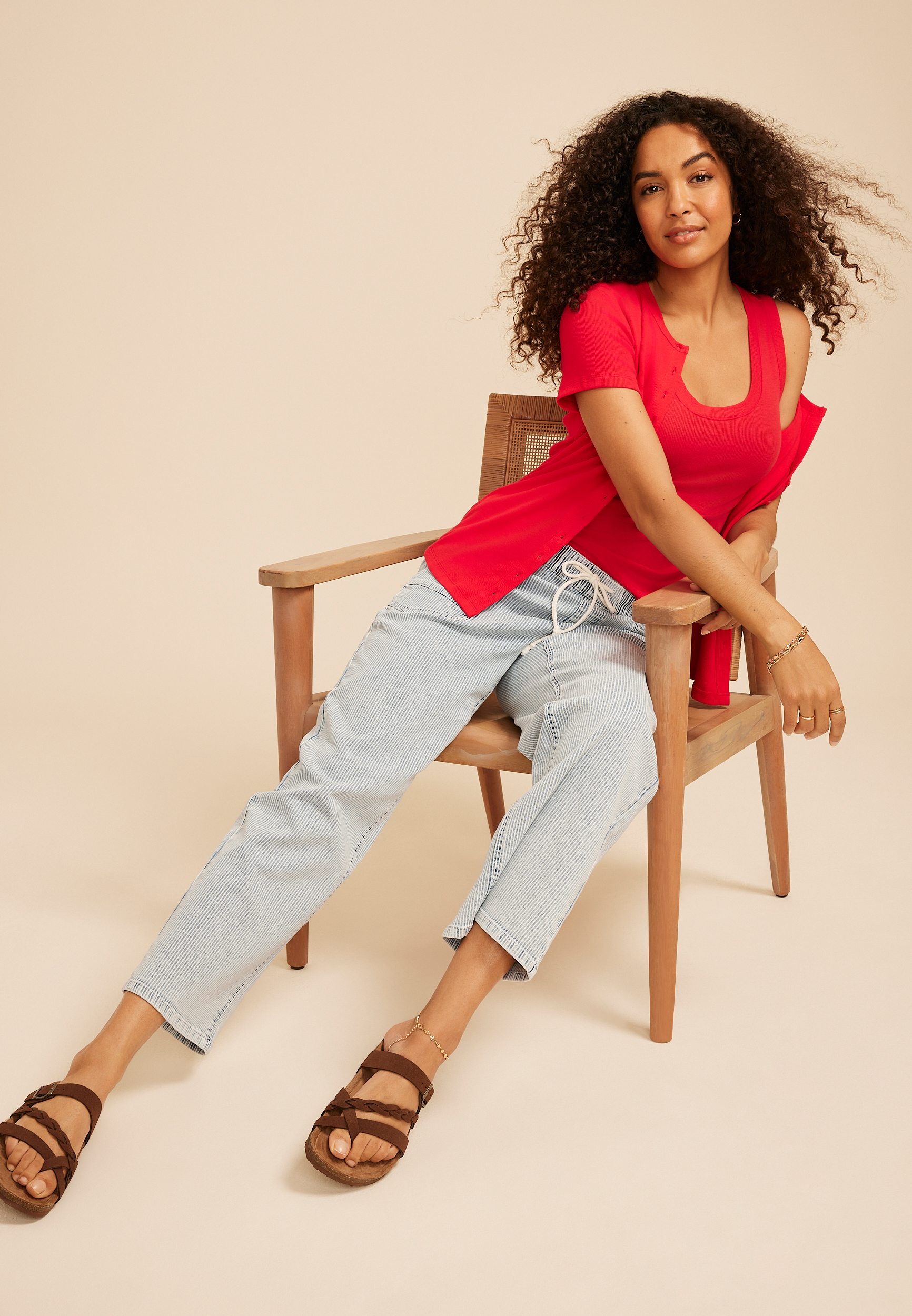 Striped High Rise Pull On Wide Leg Jean, C5425, large