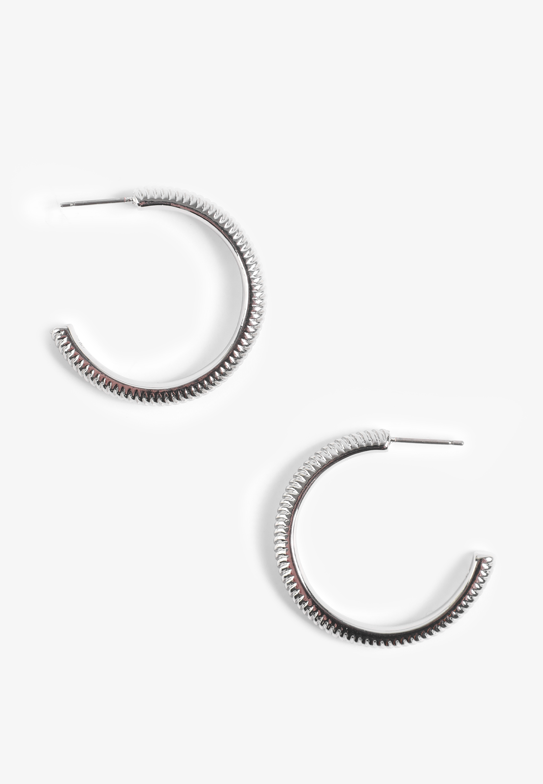 Silver Ribbed Hoop Earrings