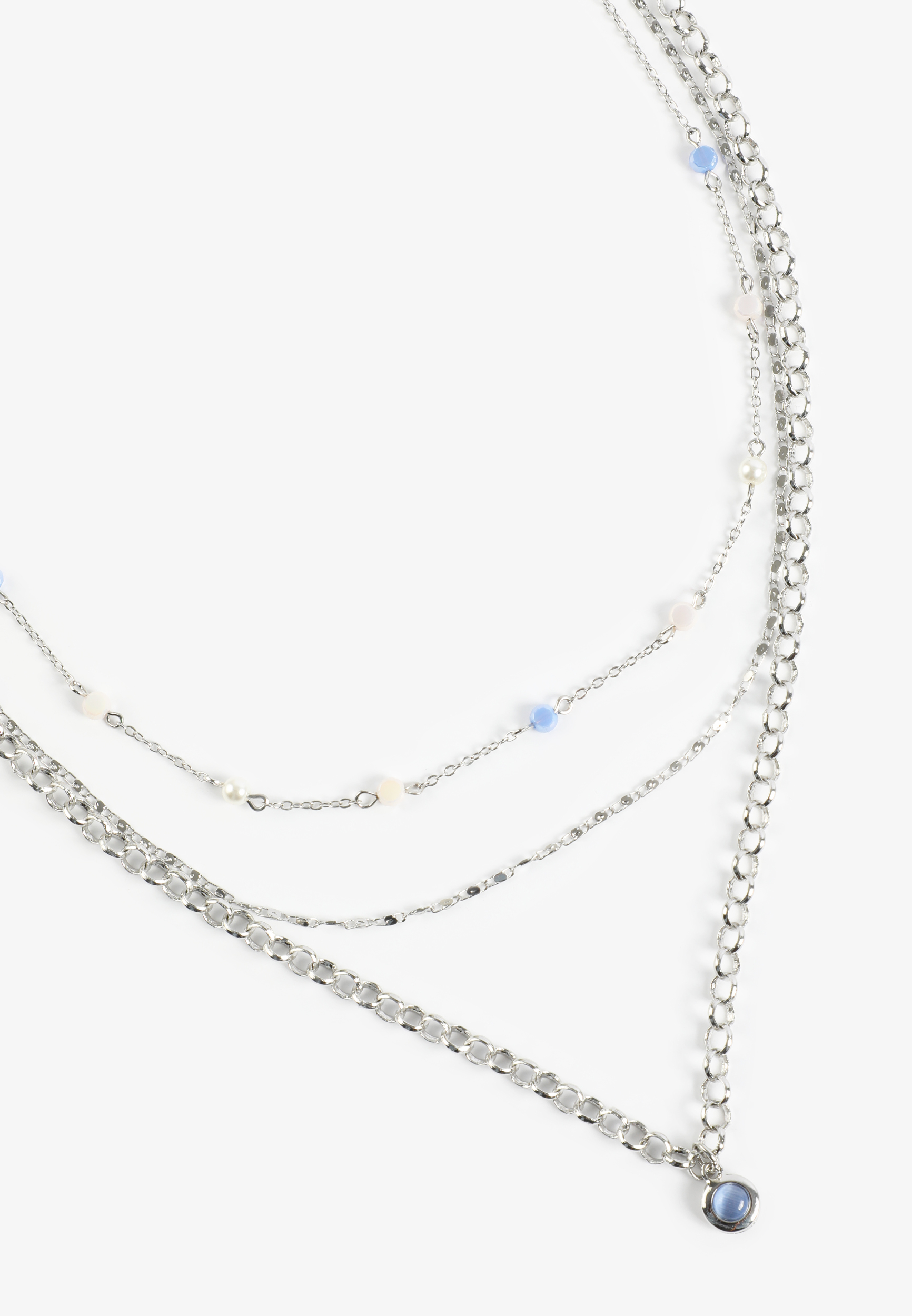 Silver Blue Bead Faux Pearl Layered Necklace Set