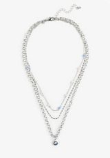 Silver Blue Bead Faux Pearl Layered Necklace Set, SILVER, small