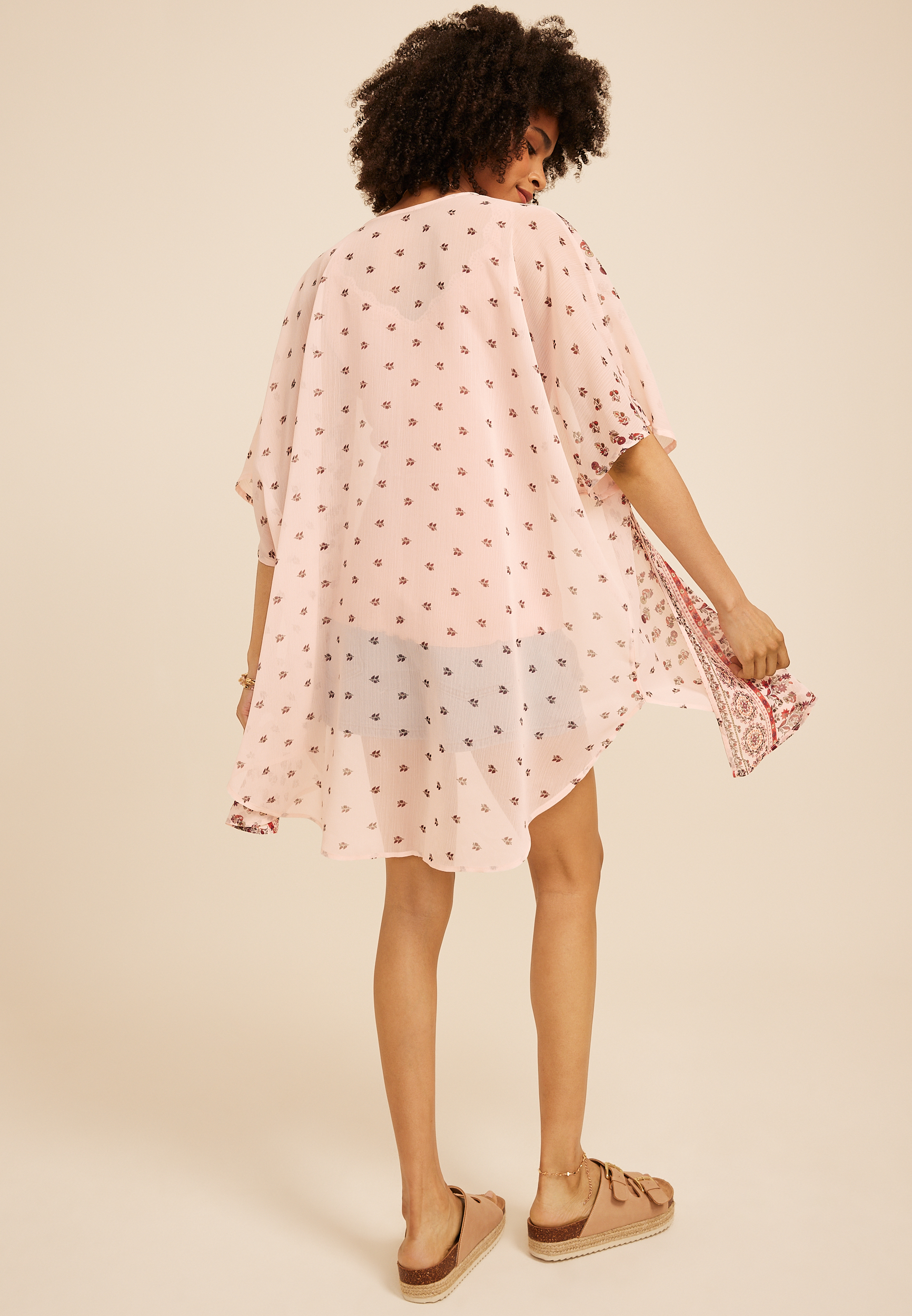 Floral Border Print Kimono, C8145, large