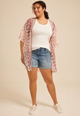 Plus Size Floral Border Print Kimono, C8145, small