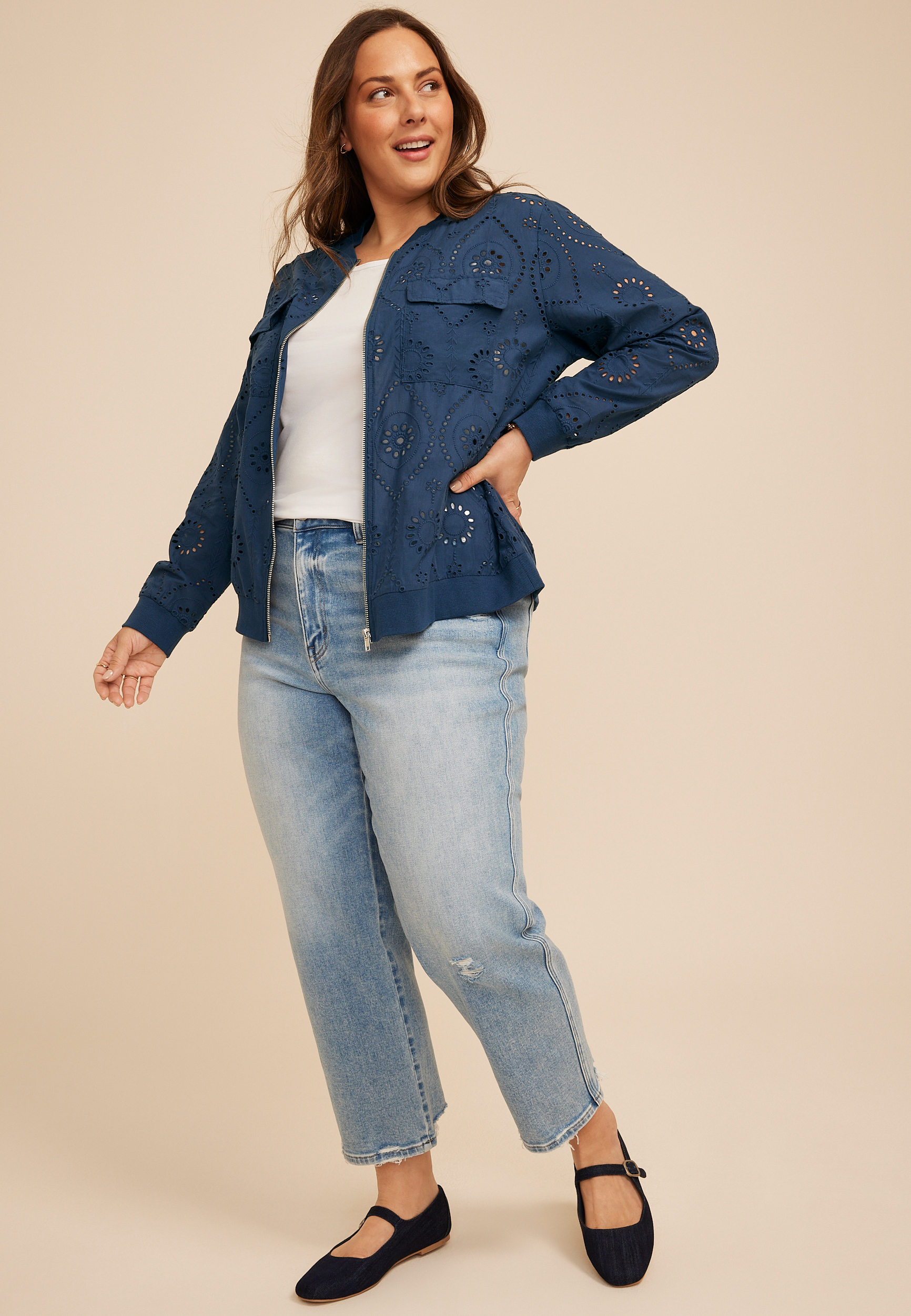Plus Size Eyelet Jacket