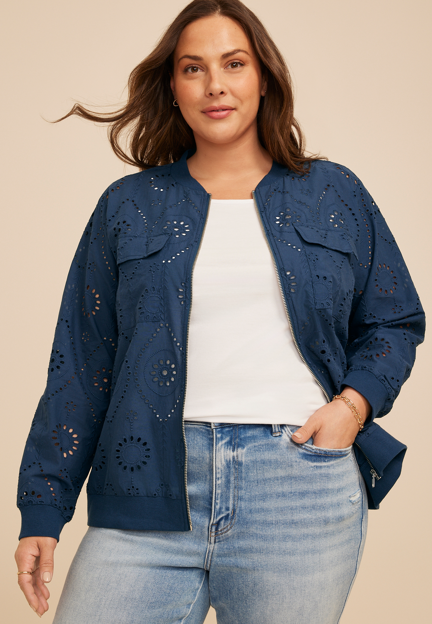 Plus Size Eyelet Jacket, C1605, large