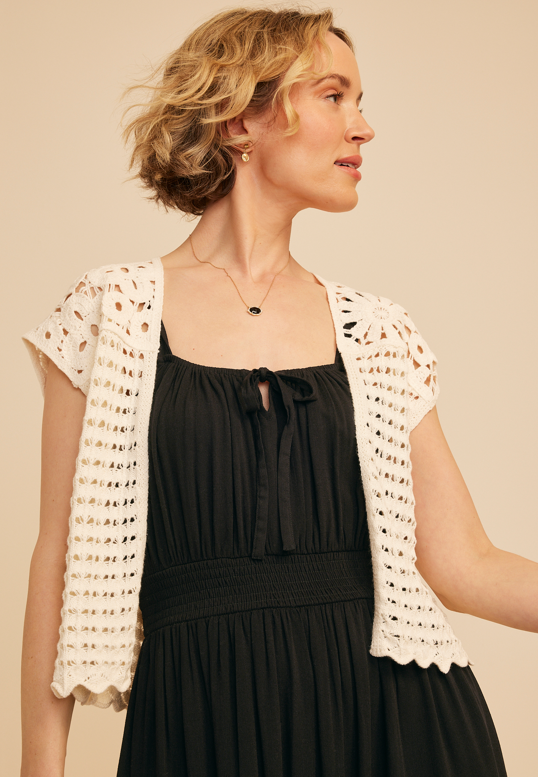 Crochet Open Front Dress Cardigan