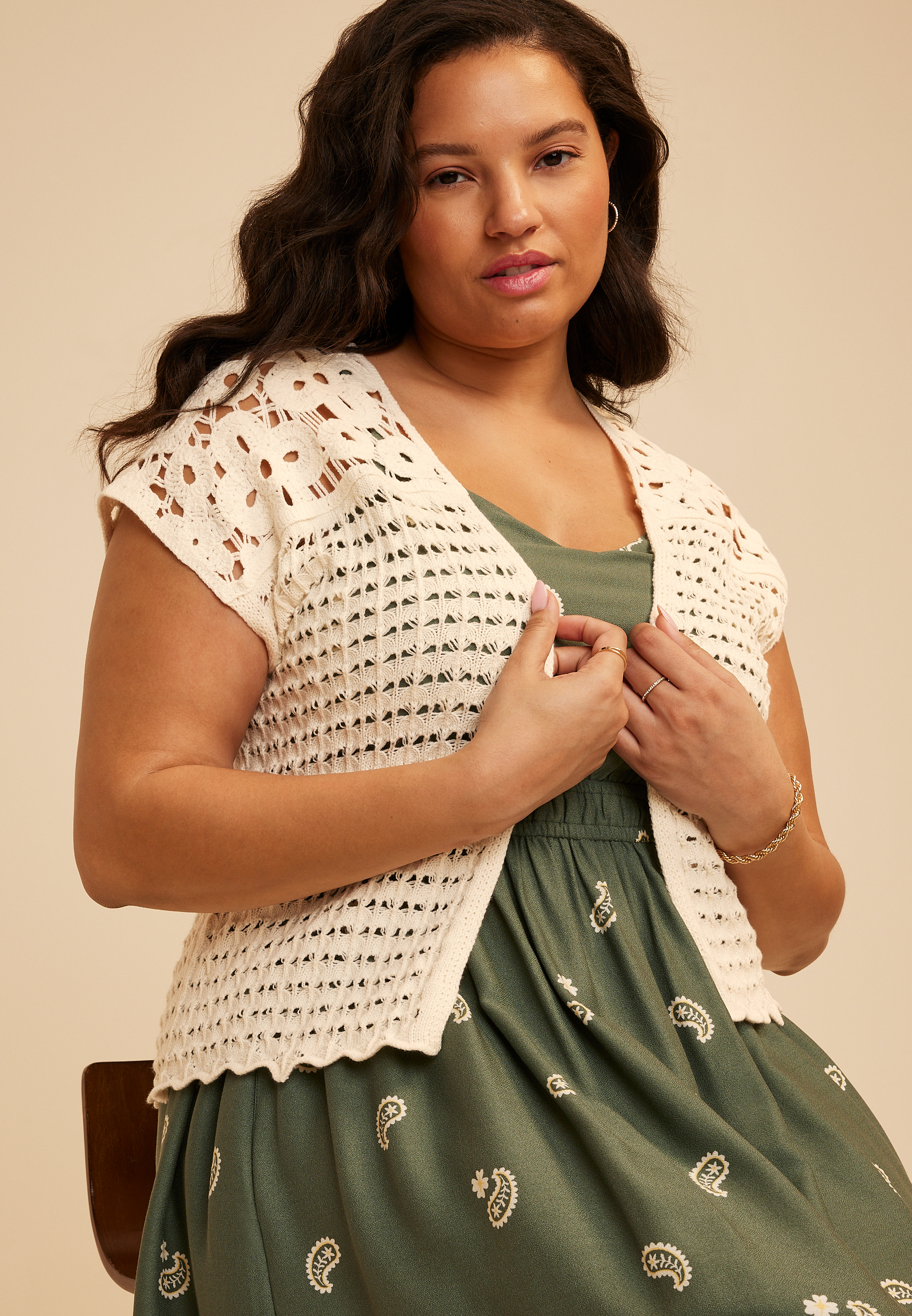 Plus Size Crochet Open Front Dress Cardigan