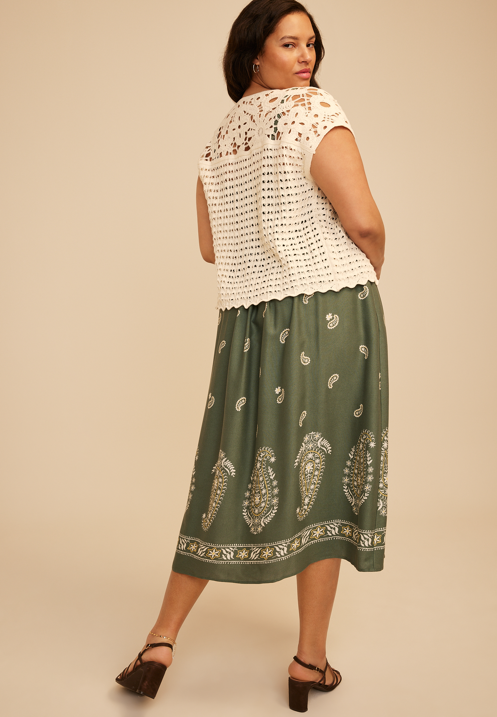 Plus Size Crochet Open Front Dress Cardigan, NATURAL, large