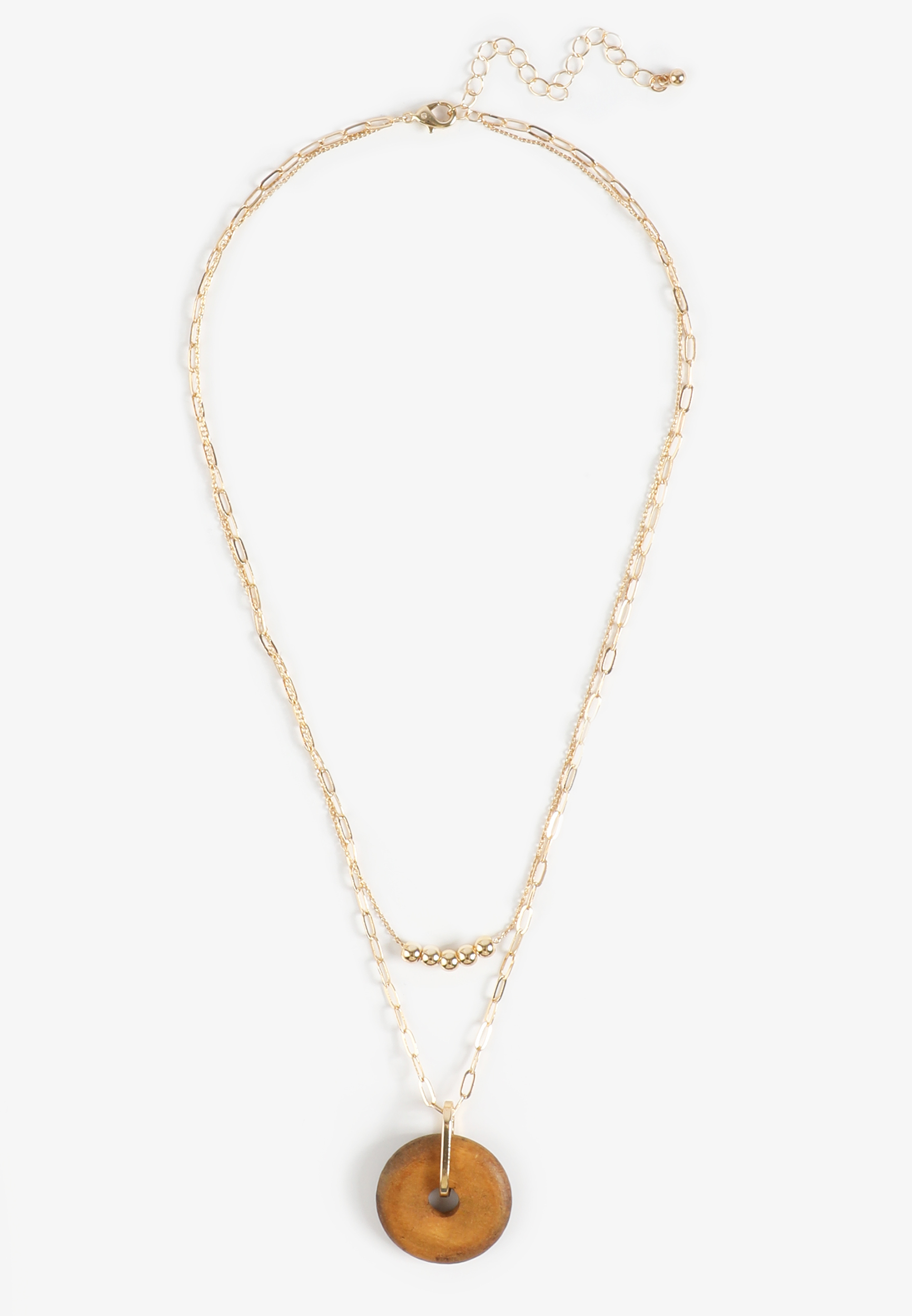 Wooden Pendant Layered Necklace, C605, large