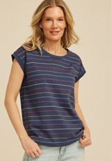 Washed Terry Striped Short Sleeve Tee, CHARCOAL BLUE COMBO, small
