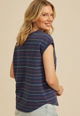 Washed Terry Striped Short Sleeve Tee, CHARCOAL BLUE COMBO, small