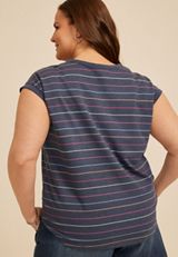 Plus Size Washed Terry Striped Short Sleeve Tee, CHARCOAL BLUE COMBO, small