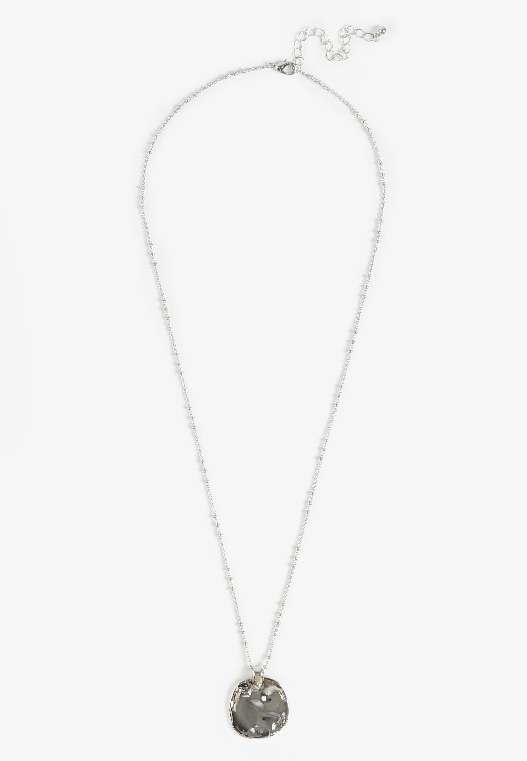 Silver Hammered Disc Pendant Necklace, GOLD, large