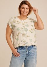 Plus Size 24/7 Clara Floral Tee, LIGHT OATMEAL HEATHR CMBO, small