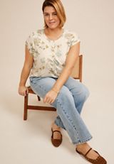 Plus Size 24/7 Clara Floral Tee, LIGHT OATMEAL HEATHR CMBO, small