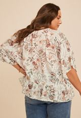 Plus Size Floral Jacquard Open Front Kimono, GARDENIA COMBO, small