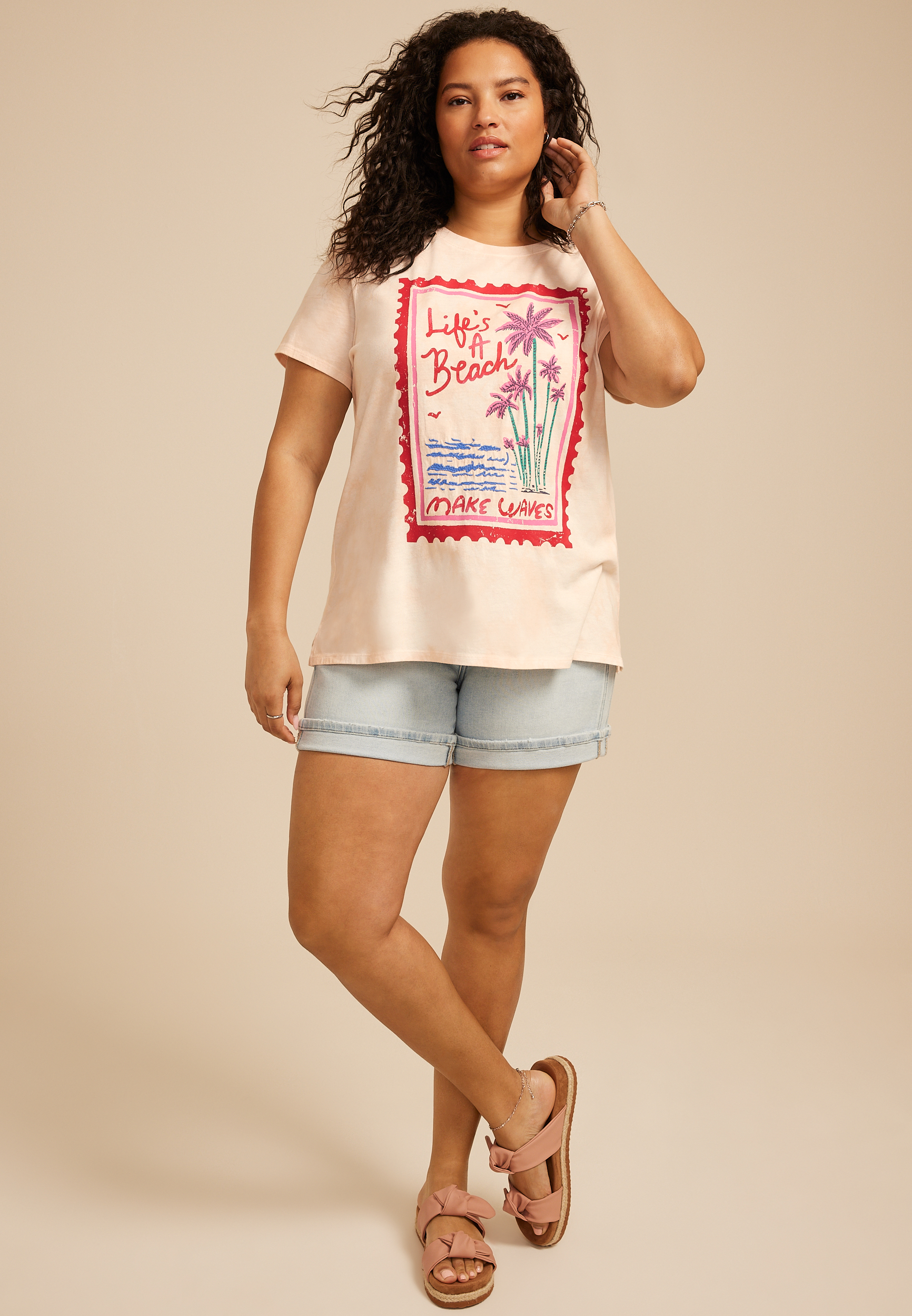 Plus Size Lifes A Beach Make Waves Classic Fit Graphic Tee