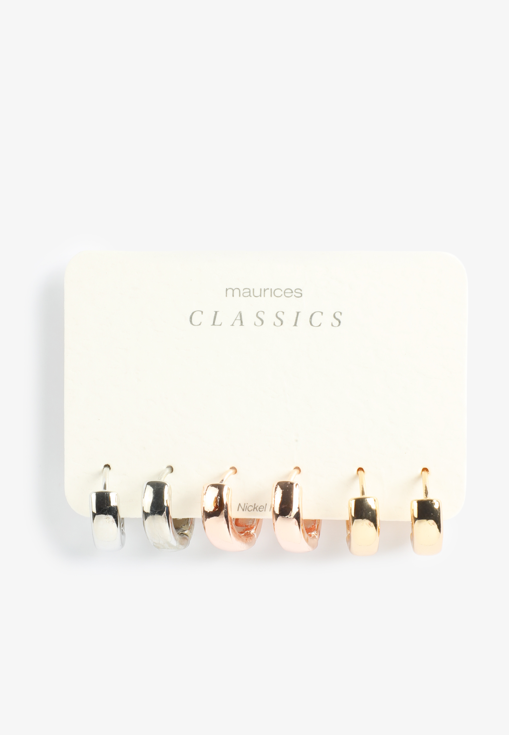 3 Pack Mixed Metal Huggie Hoop Earring Set