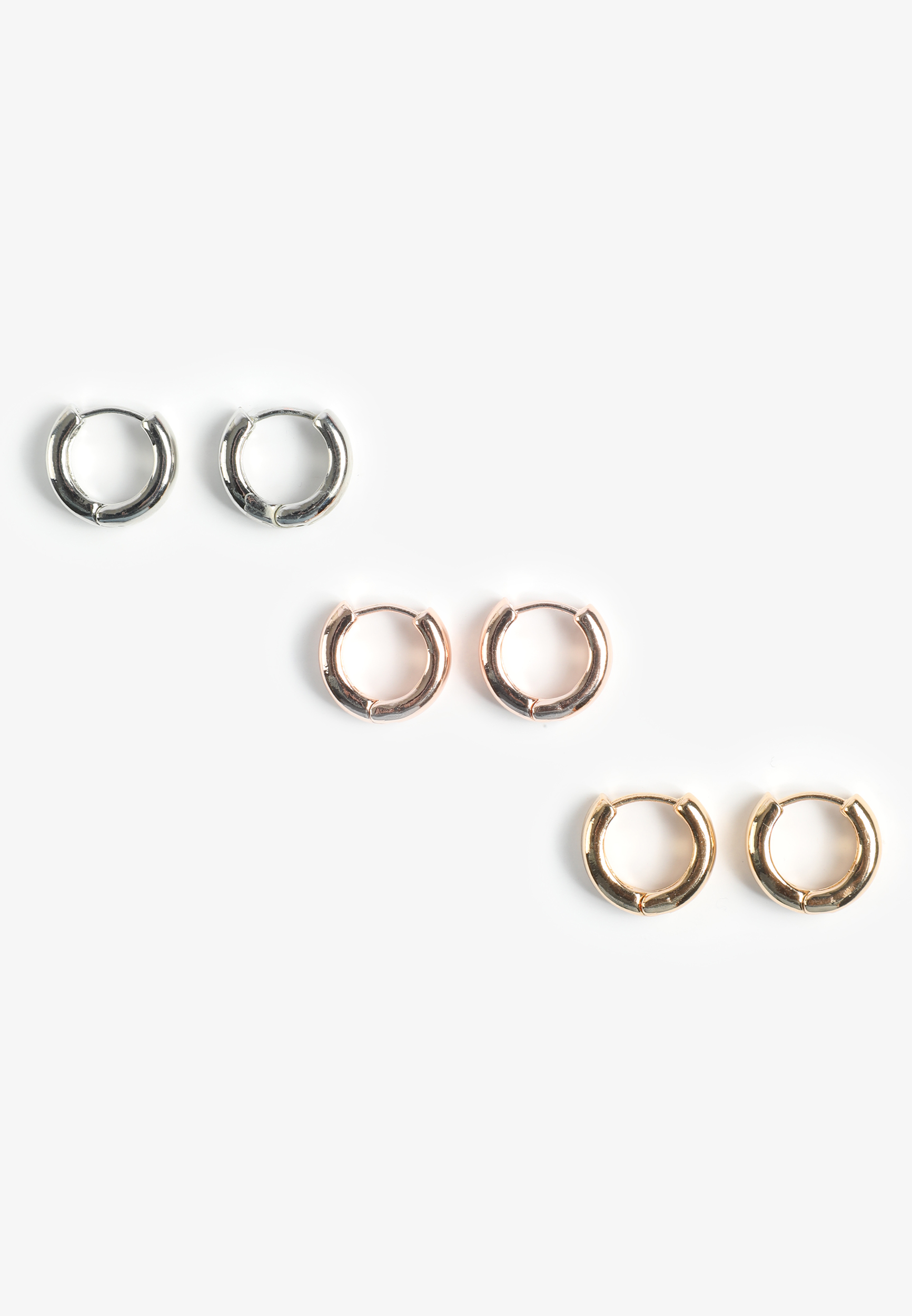 3 Pack Mixed Metal Huggie Hoop Earring Set, C5967, large