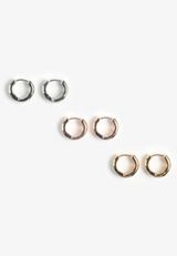 3 Pack Mixed Metal Huggie Hoop Earring Set, C5967, small