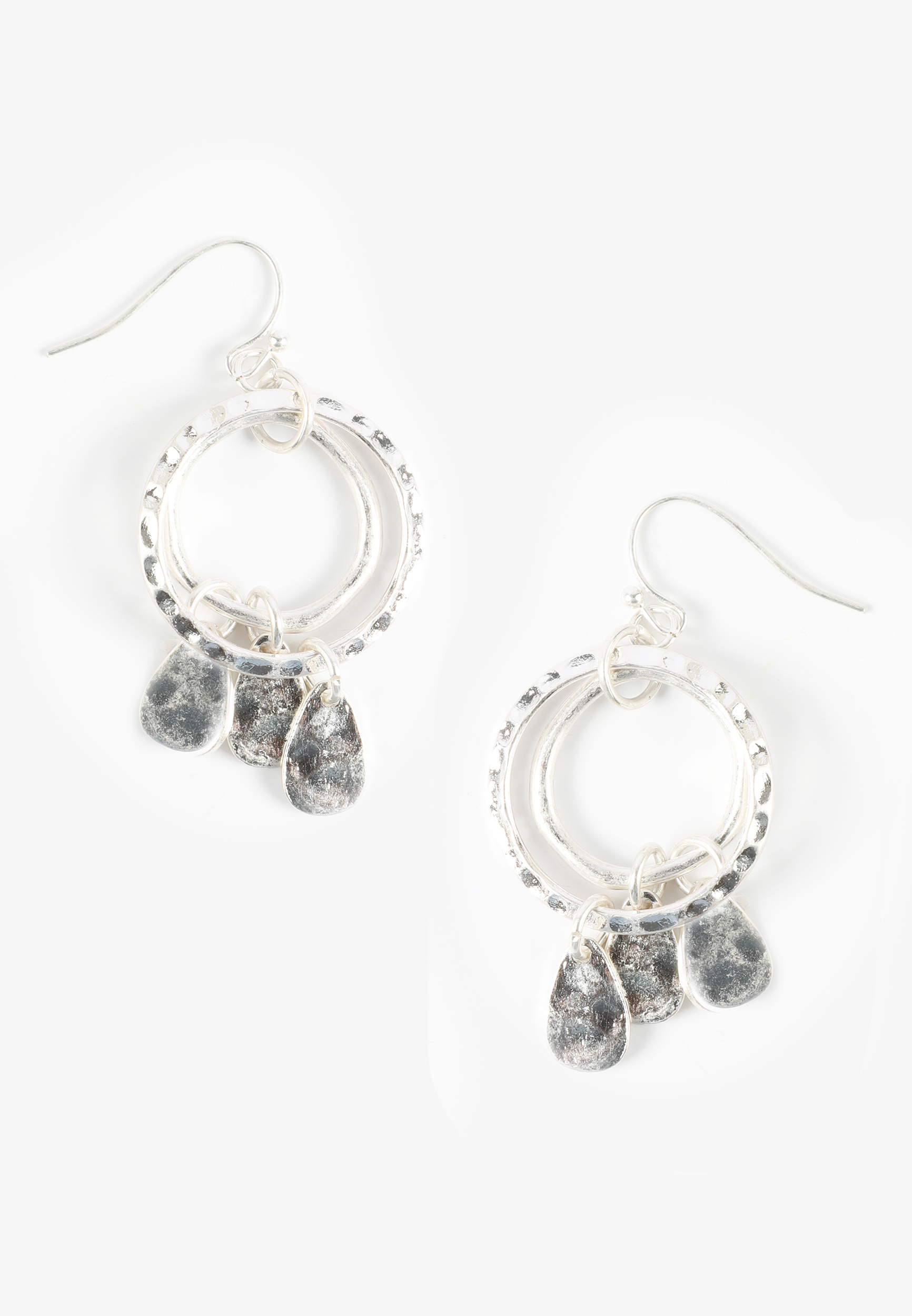 Silver Double Open Circle Drop Earrings