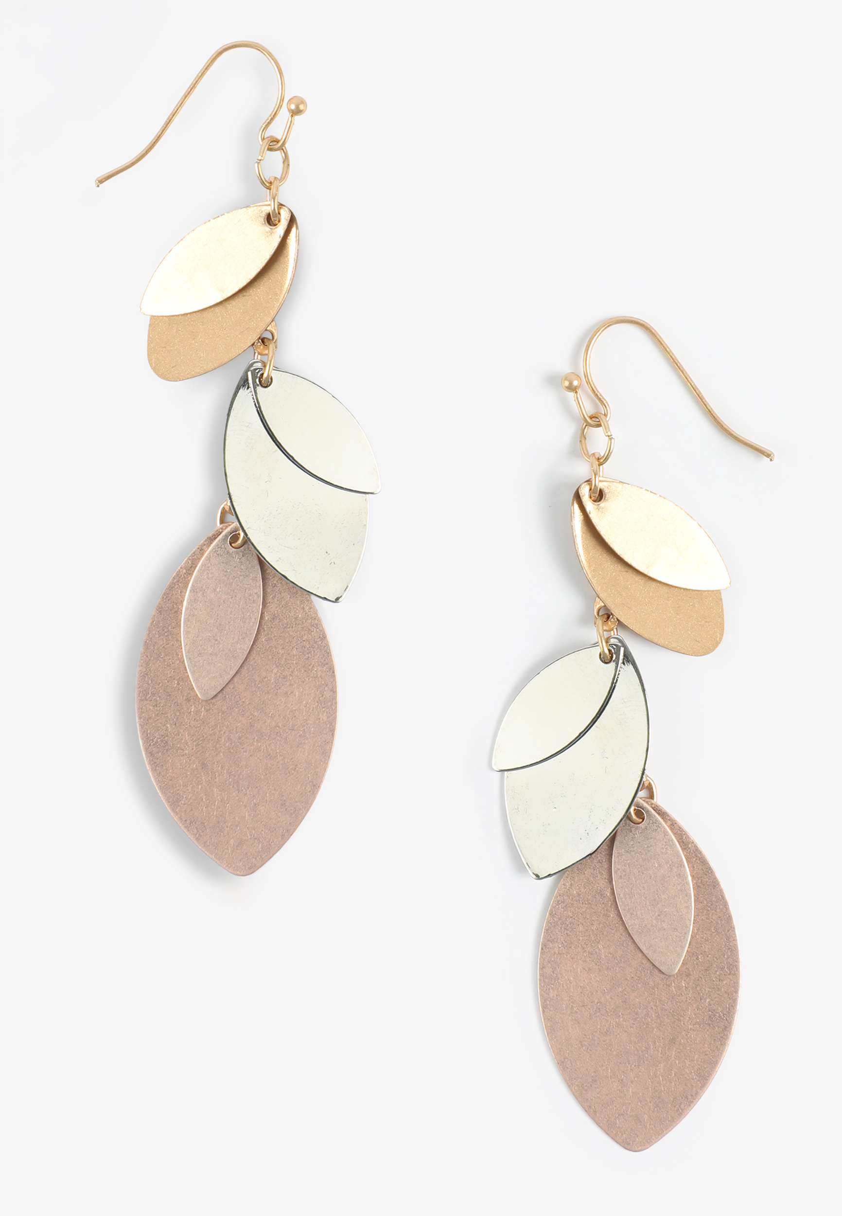 Mixed Metal Leaf Linear Drop Earrings
