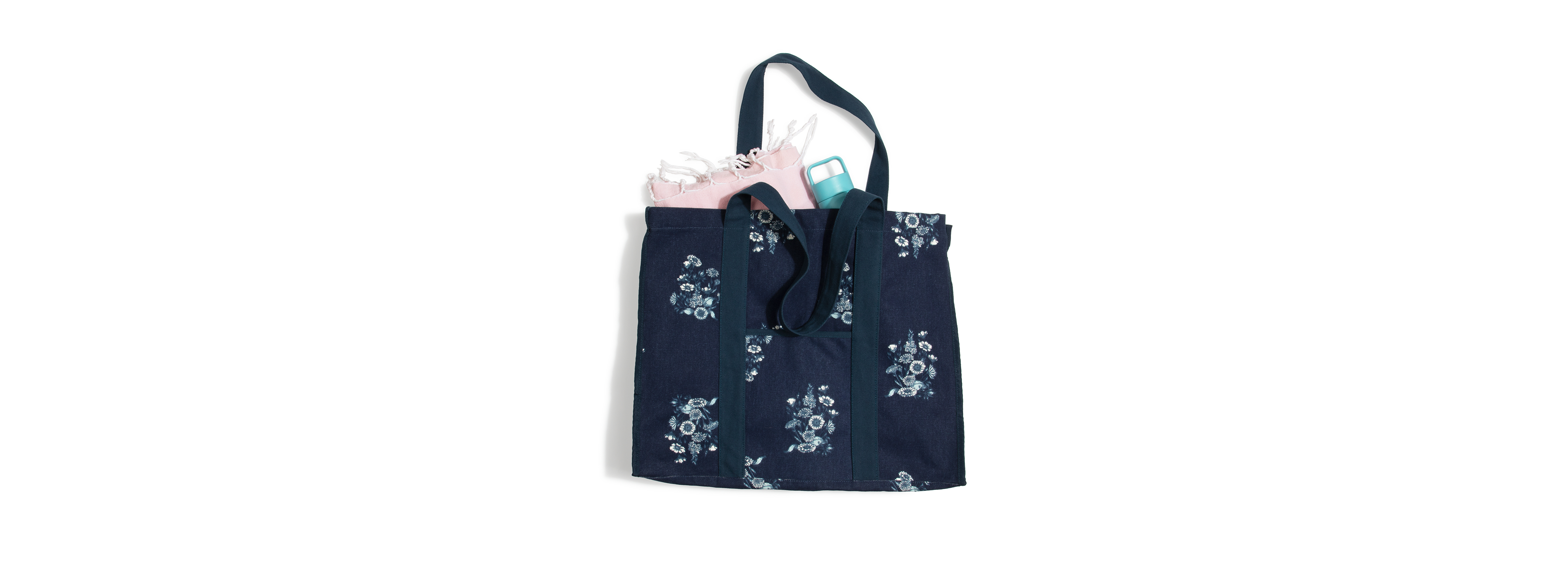 Navy Floral Canvas Carryall Tote Bag