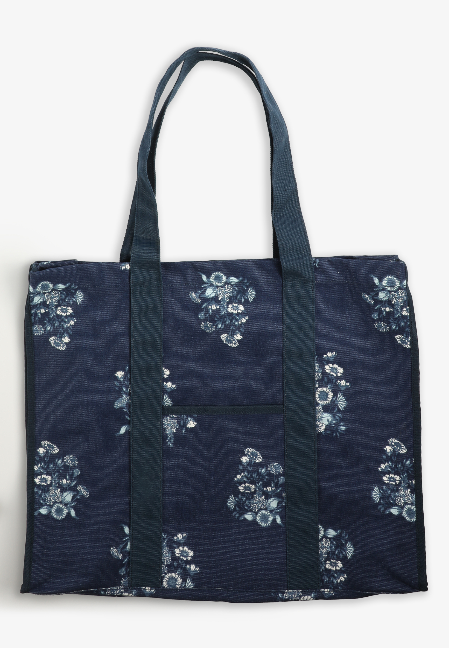 Navy Floral Canvas Carryall Tote Bag, C180, large