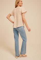 Deco Fan Notch Neck Flutter Sleeve Blouse, C8582, small
