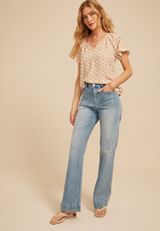 Deco Fan Notch Neck Flutter Sleeve Blouse, C8582, small