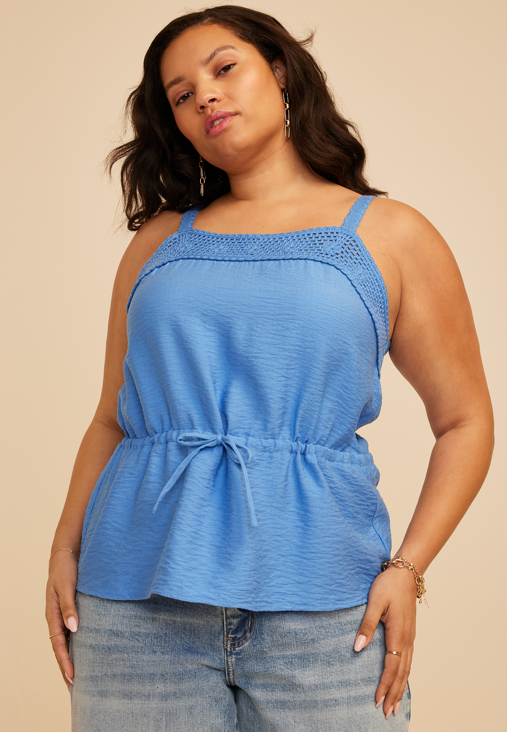 Plus Size Crochet Trim Peplum Tank Top | maurices