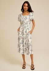 Floral  Flutter Sleeve Pocket Midi Dress, C5487, small