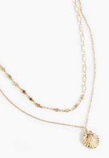 Gold Seashell Charm Layered Necklace, C605, small