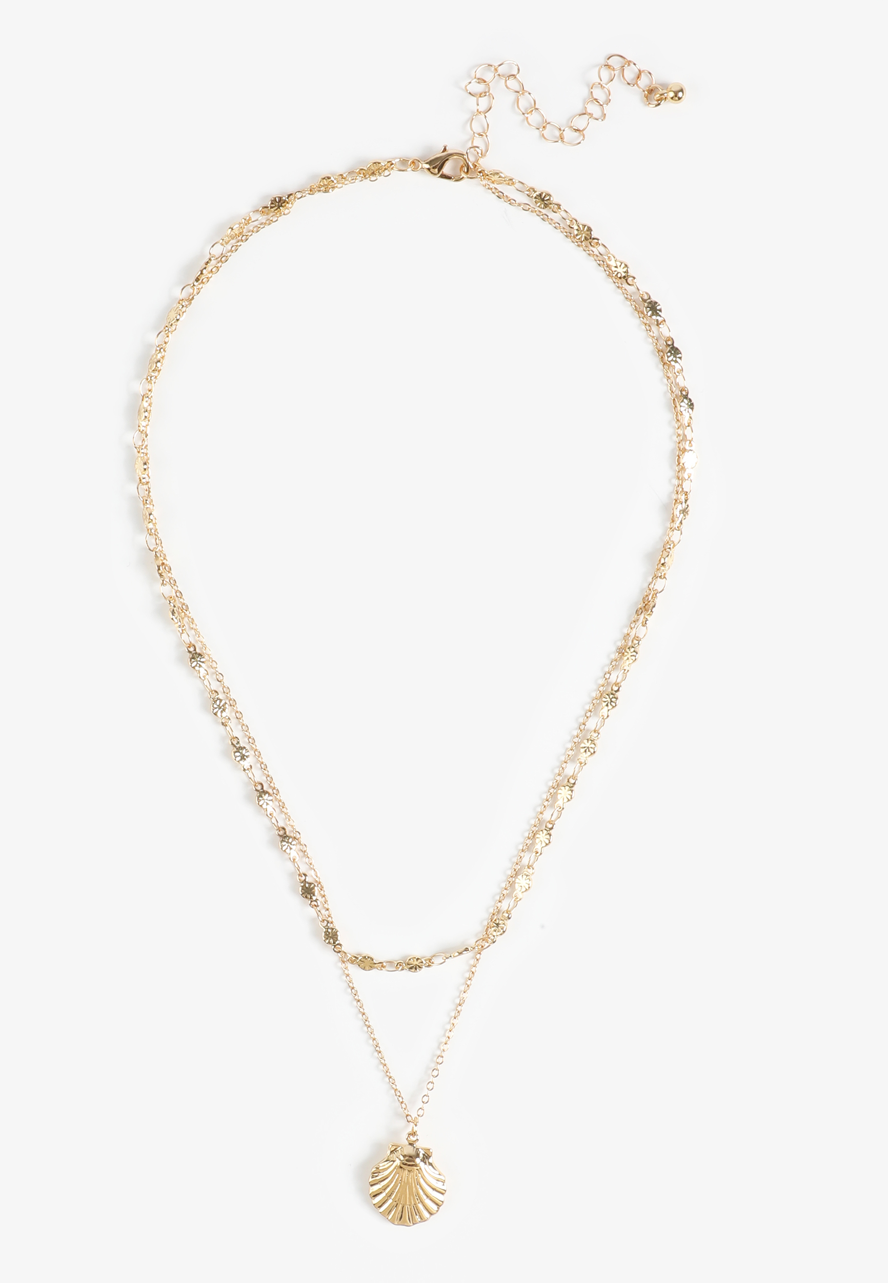 Gold Seashell Charm Layered Necklace, C605, large