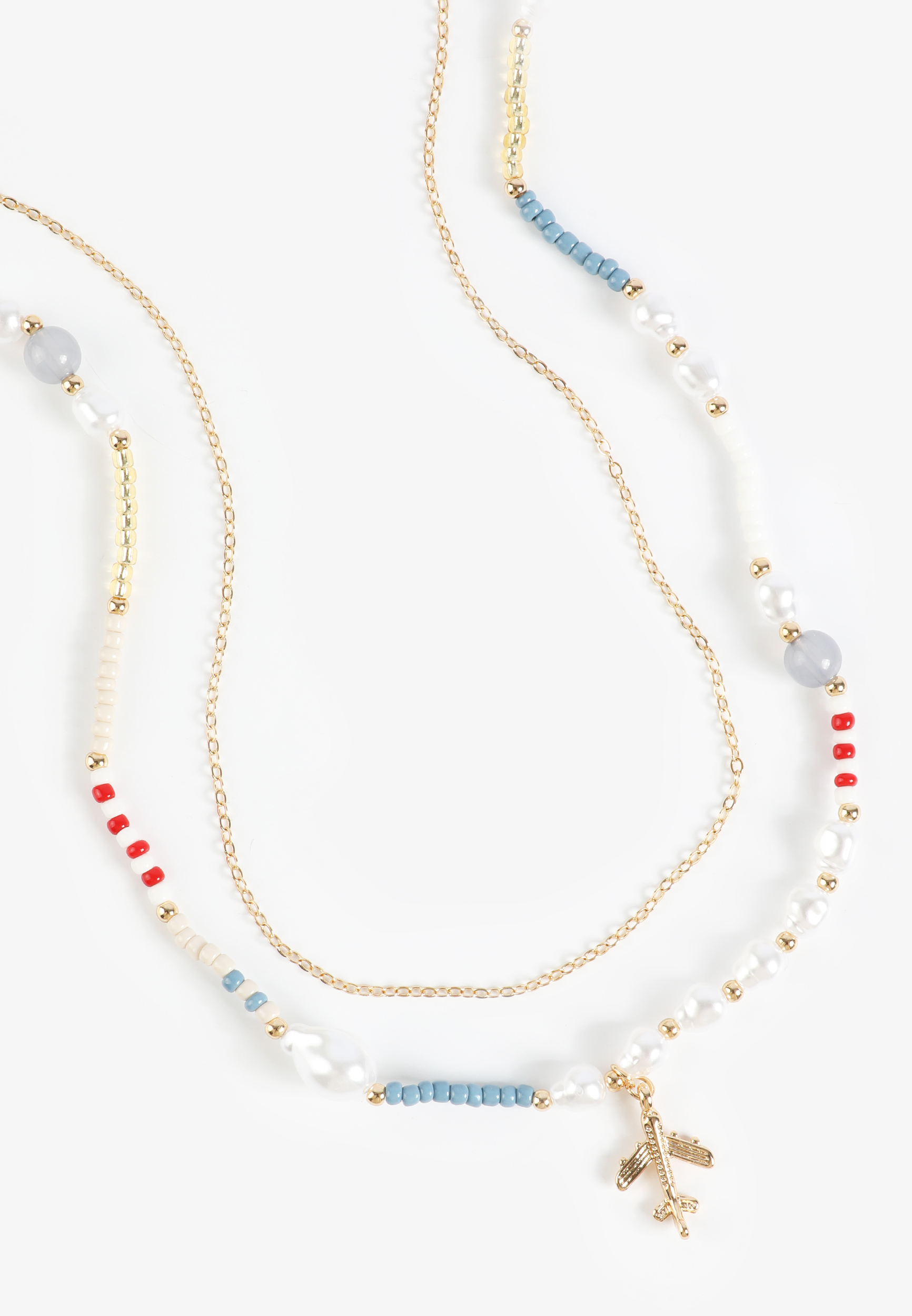Beaded Airplane Charm Necklace Set