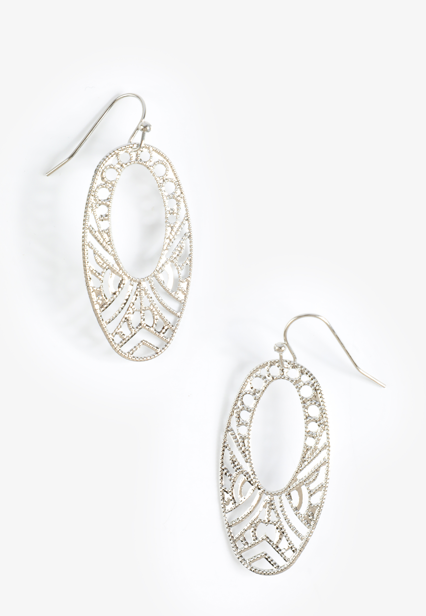 Silver Filigree Oval Drop Earrings