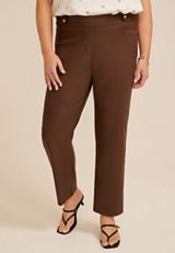 Plus Size Sateen Bengaline Button Tab High Rise Straight Pant, C6058, small