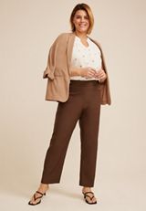 Plus Size Sateen Bengaline Button Tab High Rise Straight Pant, C6058, small