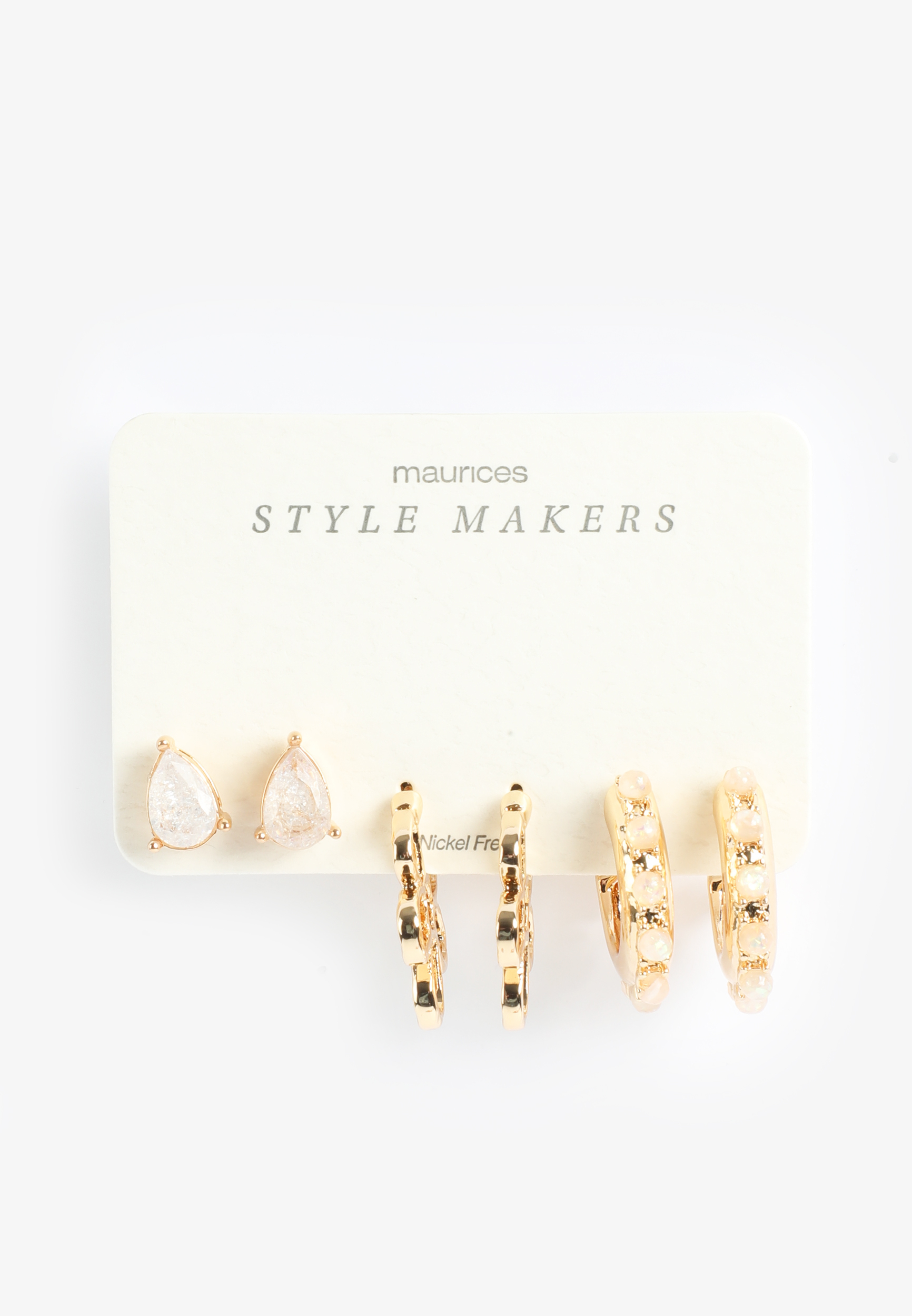 3 Pack Gold Floral Earring Set